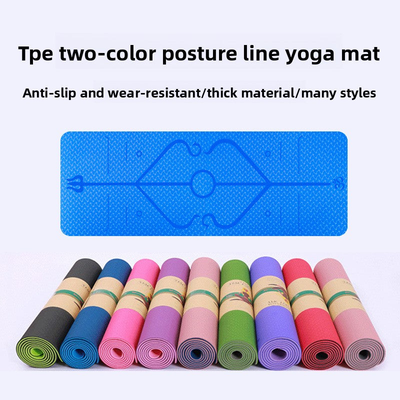New two-tone TPE Yoga Mat Thickened Silent Shock Absorption Non-Slip Dance Mat Clearance Home Exercise Fitness Mat