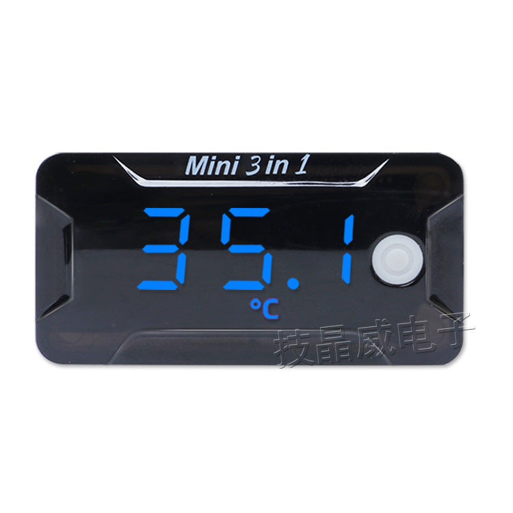 Waterproof Voltmeter Head Voltage Time Temperature Three-in-One Switch Electric Vehicle Battery Car Motorcycle Modification Accessories Time Voltage Temperature Switch-LCD Display Electric Motorcycle Universal