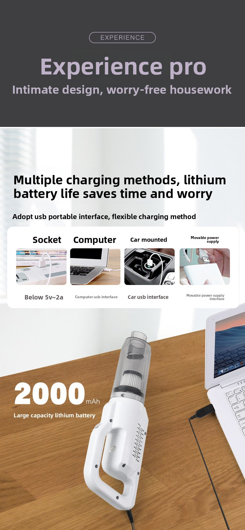 Handheld Household Wireless Charging Vacuum Cleaner Car Large Suction Small Vacuum and Mop Combo Floor Cleaning Machine Vacuum Cleaner