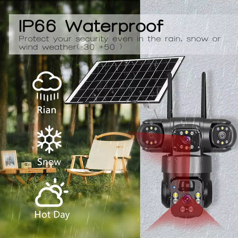QL19Panoramic View360Three-screen Wireless Smart wifi/4G Solar-powered Camera Surveillance Bullet Dome Integrated