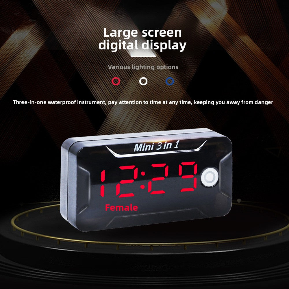Waterproof Voltmeter Head Voltage Time Temperature Three-in-One Switch Electric Vehicle Battery Car Motorcycle Modification Accessories Time Voltage Temperature Switch-LCD Display Electric Motorcycle Universal