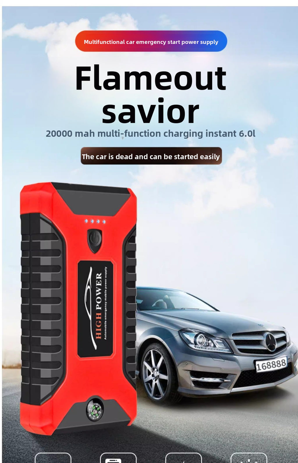 Car and Motorcycle Emergency Jump Starter Large Capacity Car Starter12v Jump Starter Electric Ignition Device Battery Power Bank