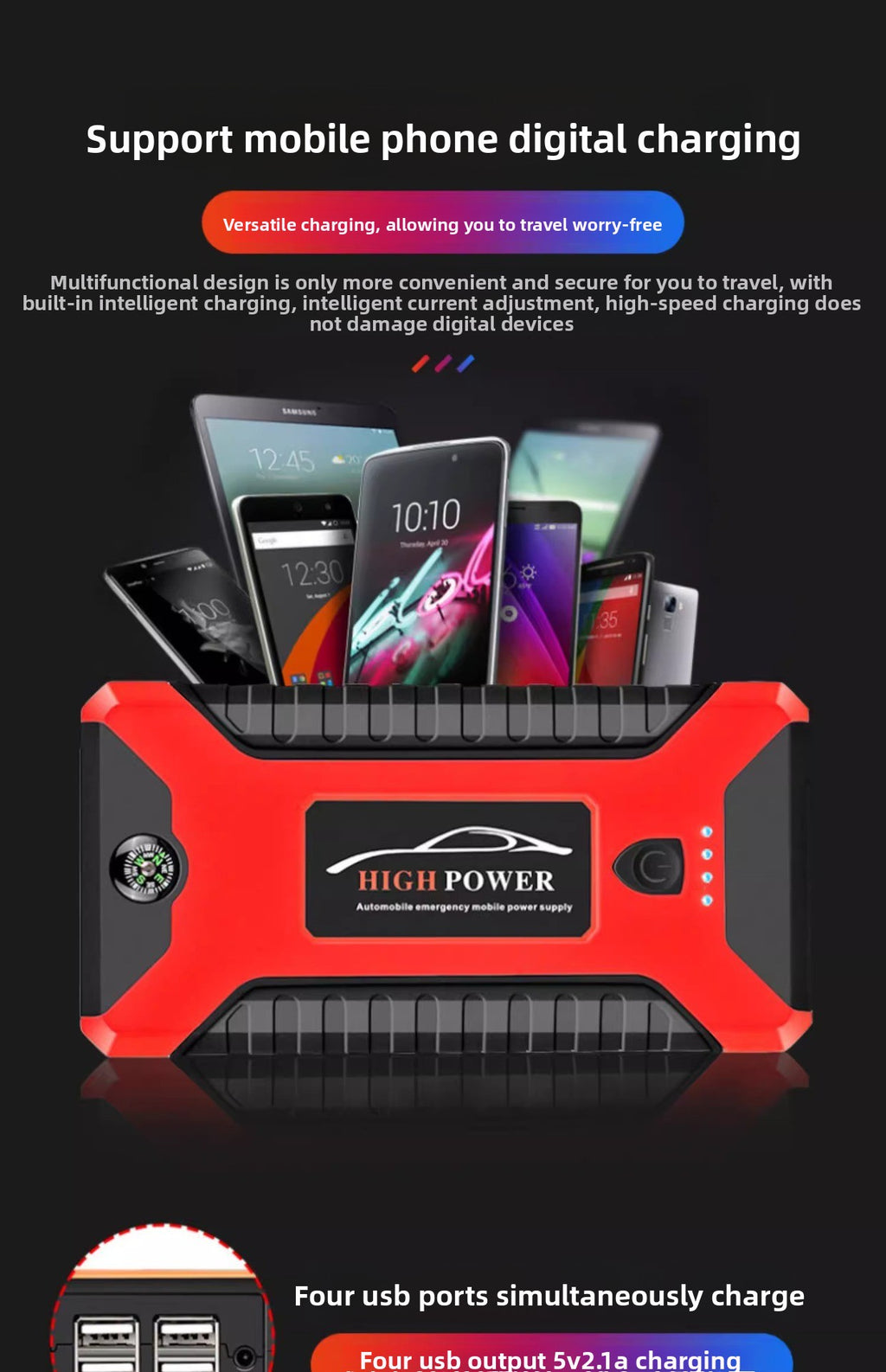 Car and Motorcycle Emergency Jump Starter Large Capacity Car Starter12v Jump Starter Electric Ignition Device Battery Power Bank
