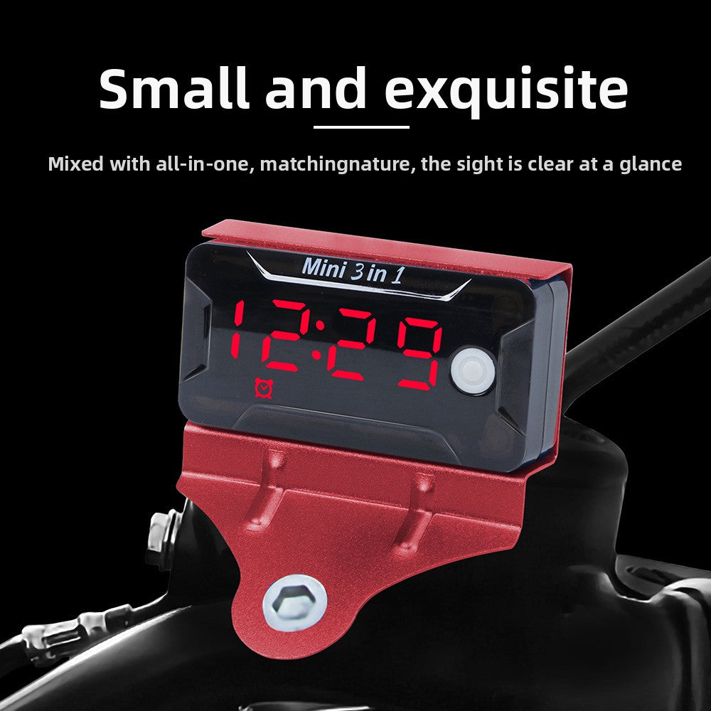 Waterproof Voltmeter Head Voltage Time Temperature Three-in-One Switch Electric Vehicle Battery Car Motorcycle Modification Accessories Time Voltage Temperature Switch-LCD Display Electric Motorcycle Universal