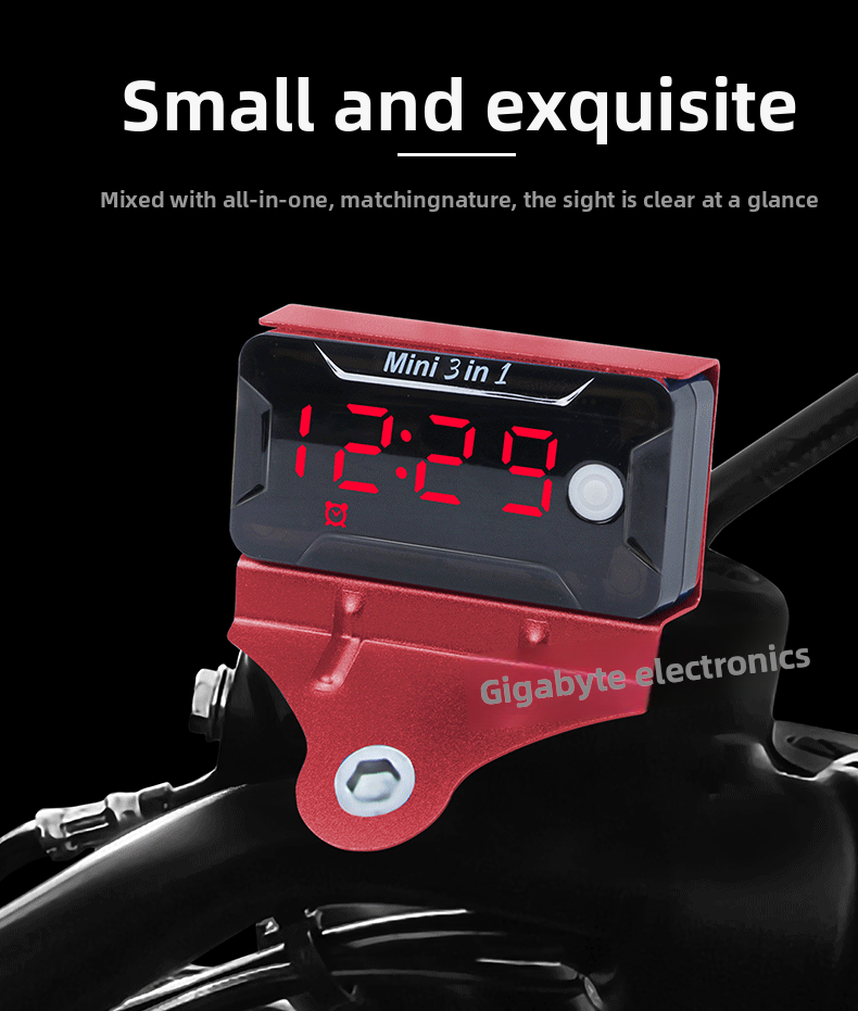 Waterproof Voltmeter Head Voltage Time Temperature Three-in-One Switch Electric Vehicle Battery Car Motorcycle Modification Accessories Time Voltage Temperature Switch-LCD Display Electric Motorcycle Universal