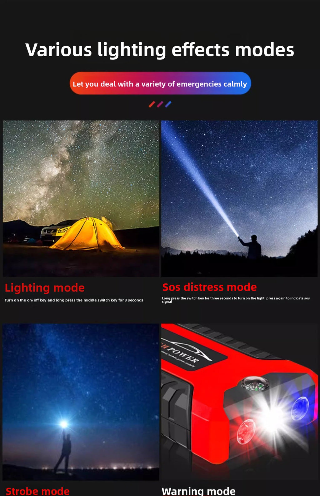 Car and Motorcycle Emergency Jump Starter Large Capacity Car Starter12v Jump Starter Electric Ignition Device Battery Power Bank