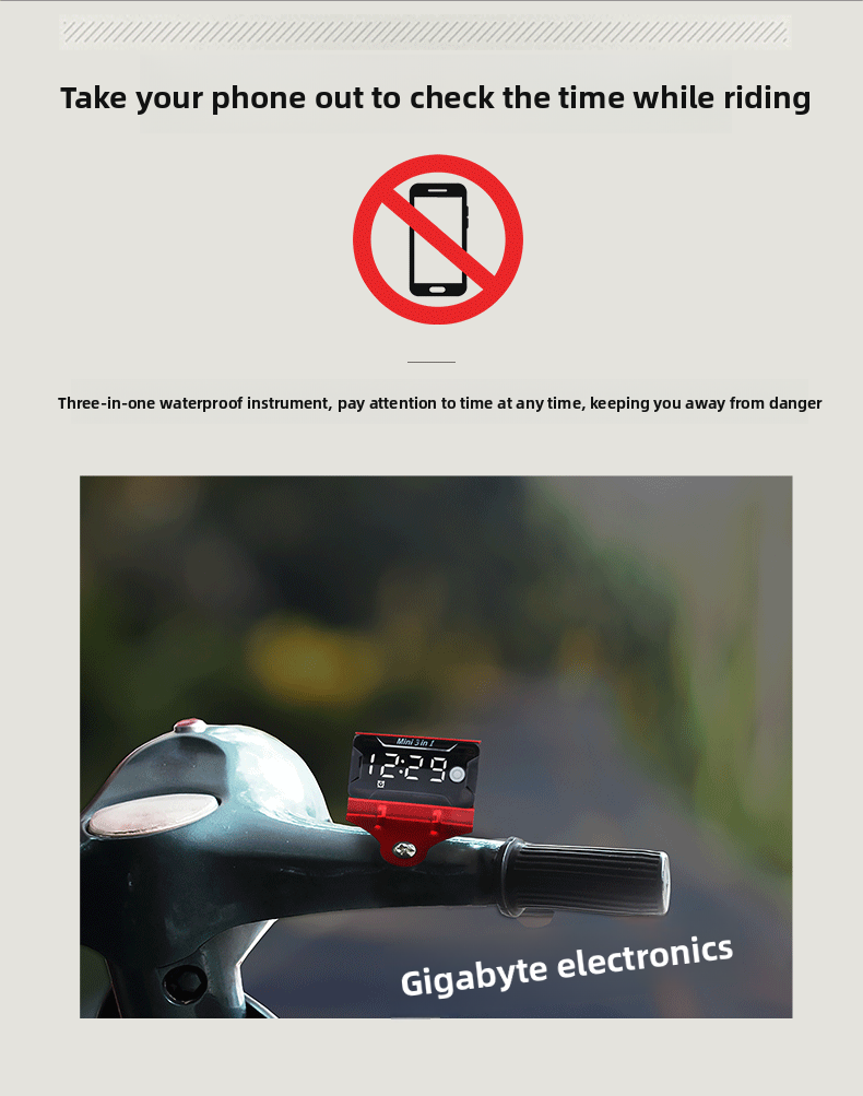 Waterproof Voltmeter Head Voltage Time Temperature Three-in-One Switch Electric Vehicle Battery Car Motorcycle Modification Accessories Time Voltage Temperature Switch-LCD Display Electric Motorcycle Universal