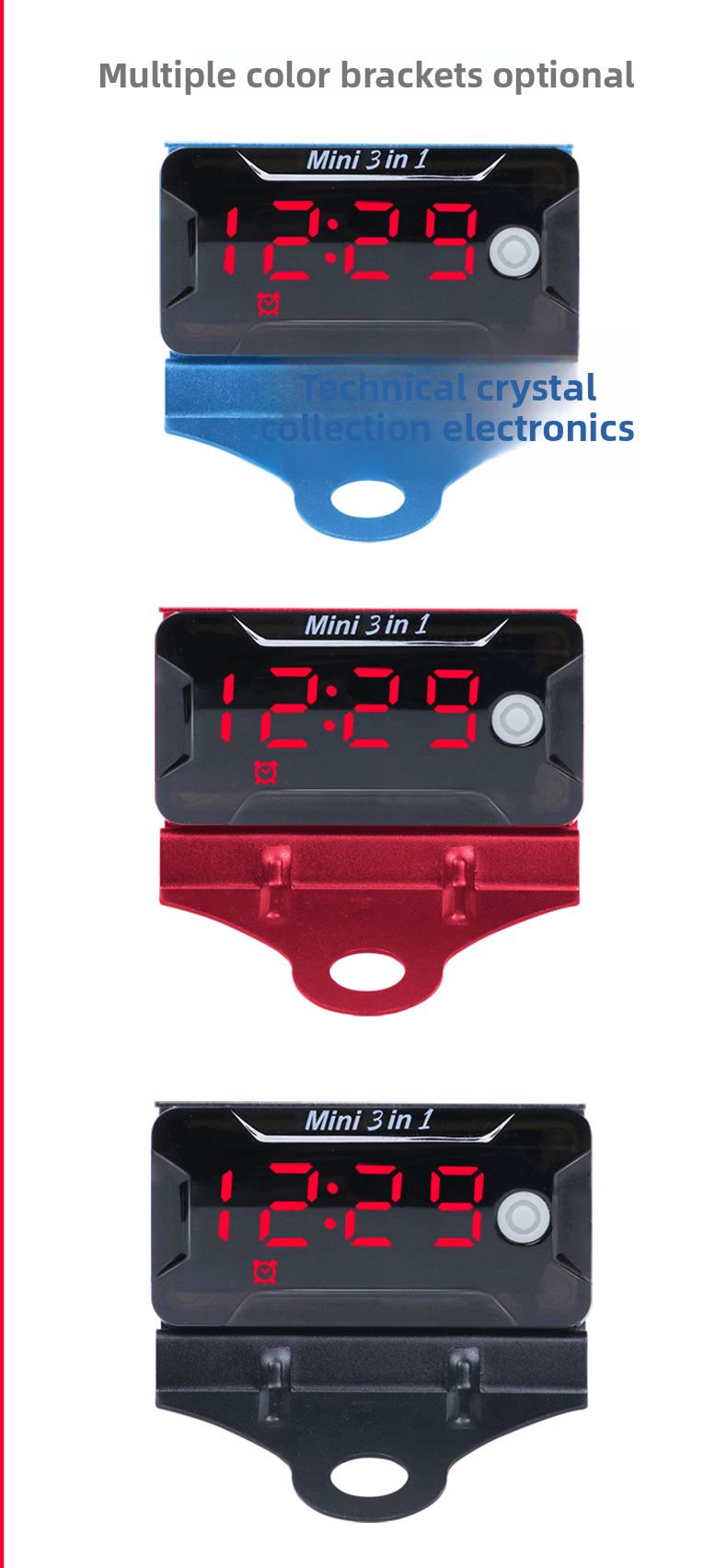 Waterproof Voltmeter Head Voltage Time Temperature Three-in-One Switch Electric Vehicle Battery Car Motorcycle Modification Accessories Time Voltage Temperature Switch-LCD Display Electric Motorcycle Universal