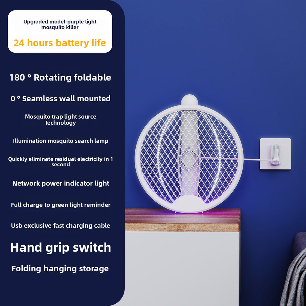Cross-Border New Mosquito Killer Lamp 3-in-1 Electric Shock Retractable Foldable Rotating Automatic Mosquito Trap Rechargeable Electric Mosquito Swatter for Home Use