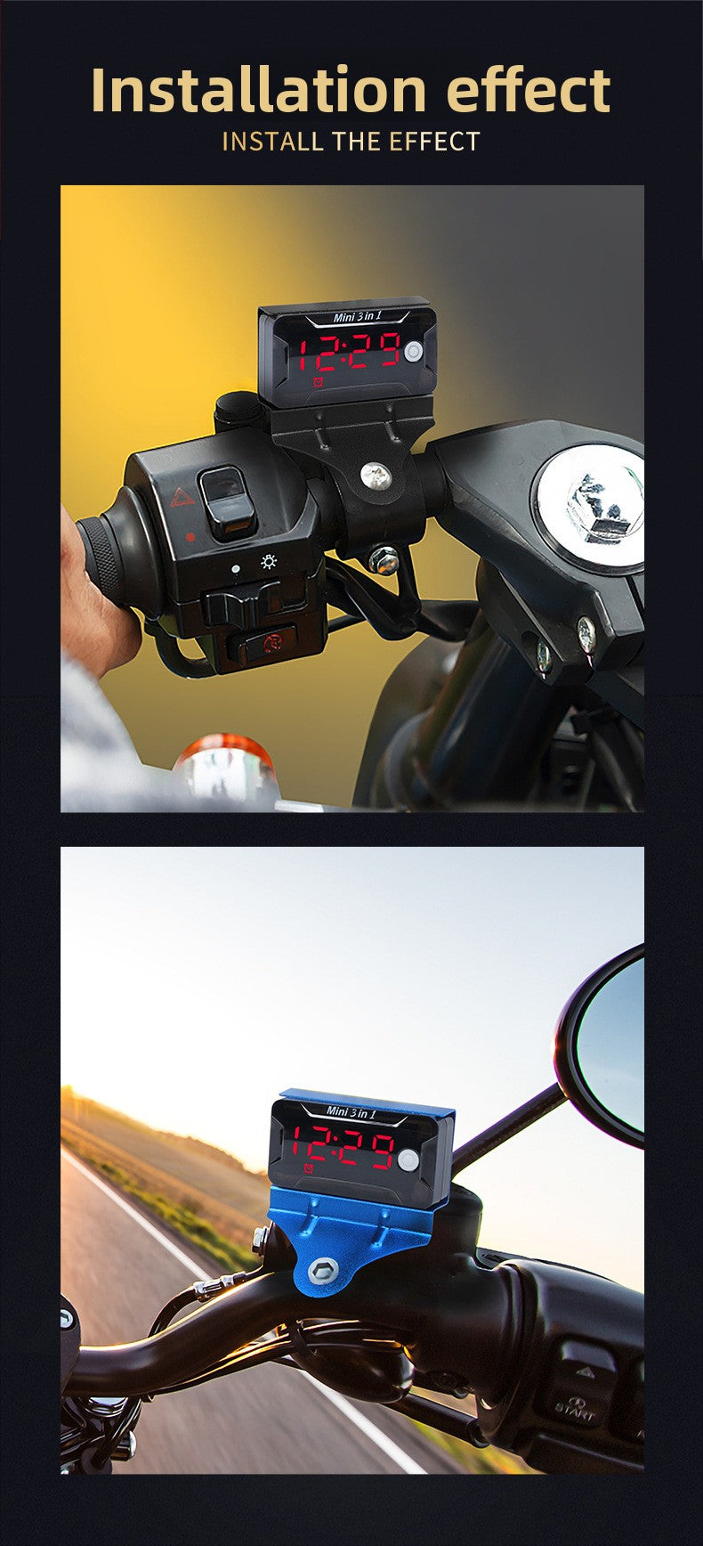 Waterproof Voltmeter Head Voltage Time Temperature Three-in-One Switch Electric Vehicle Battery Car Motorcycle Modification Accessories Time Voltage Temperature Switch-LCD Display Electric Motorcycle Universal