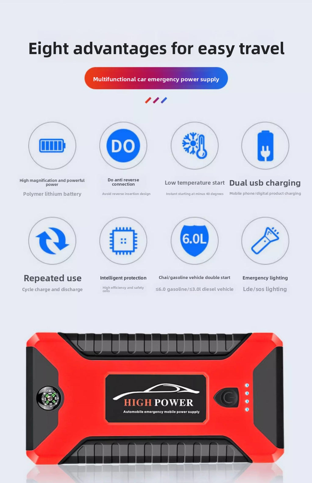 Car and Motorcycle Emergency Jump Starter Large Capacity Car Starter12v Jump Starter Electric Ignition Device Battery Power Bank