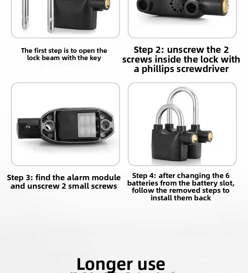 Electric Scooter Anti-Theft Alarm Lock Padlock Motorcycle Electric Bike Bicycle Anti-Theft Lock Outdoor Gate Lock Waterproof