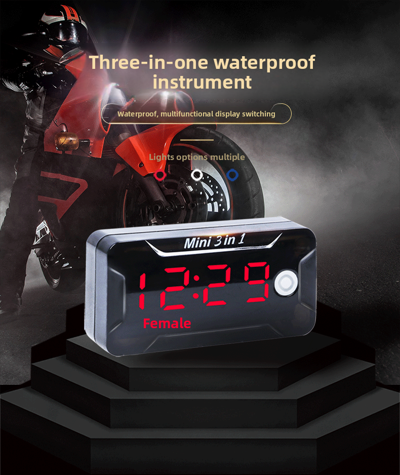Waterproof Voltmeter Head Voltage Time Temperature Three-in-One Switch Electric Vehicle Battery Car Motorcycle Modification Accessories Time Voltage Temperature Switch-LCD Display Electric Motorcycle Universal