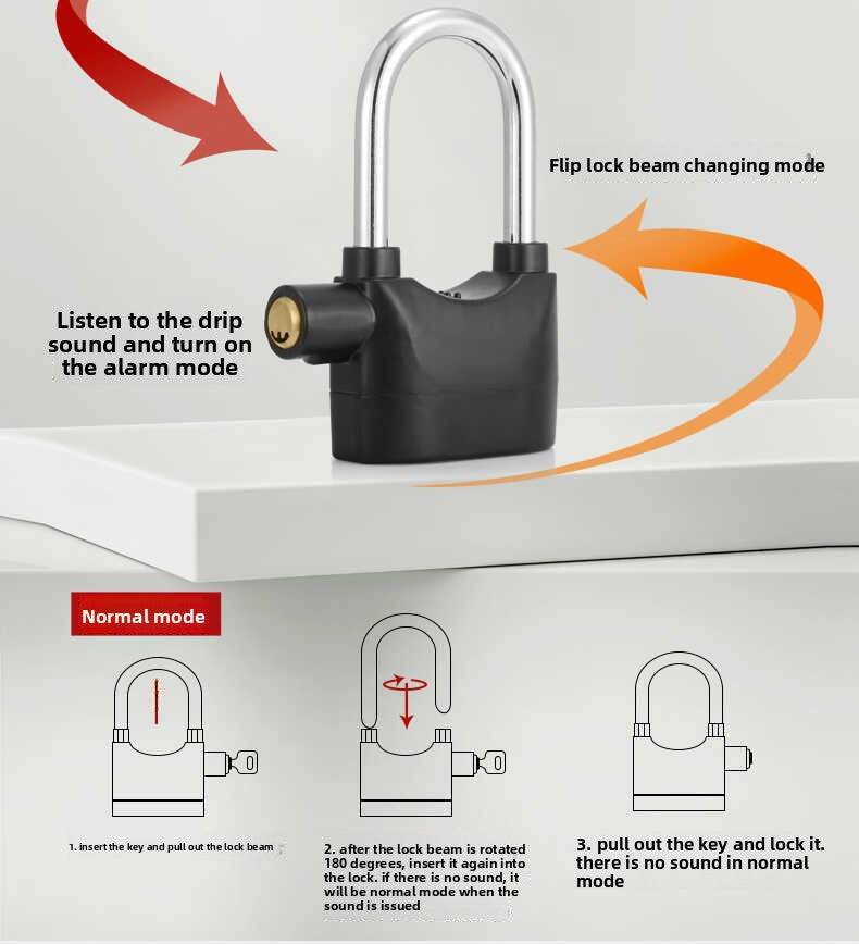 Electric Scooter Anti-Theft Alarm Lock Padlock Motorcycle Electric Bike Bicycle Anti-Theft Lock Outdoor Gate Lock Waterproof