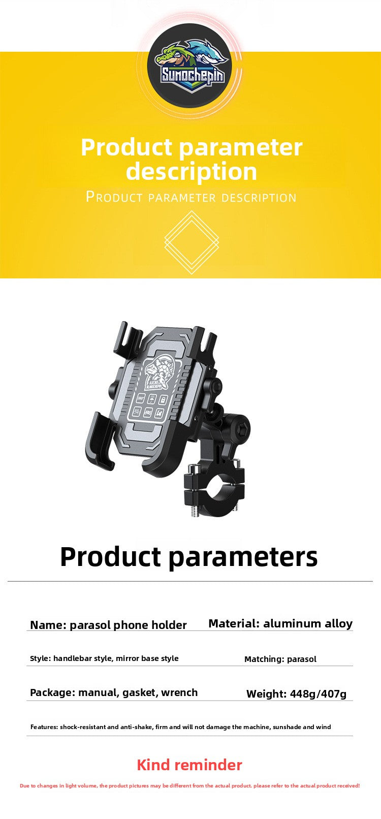 Electric Bike Phone Holder Navigation Mount Motorcycle Delivery Rider Bike Mount Aluminum Alloy with Umbrella Holder