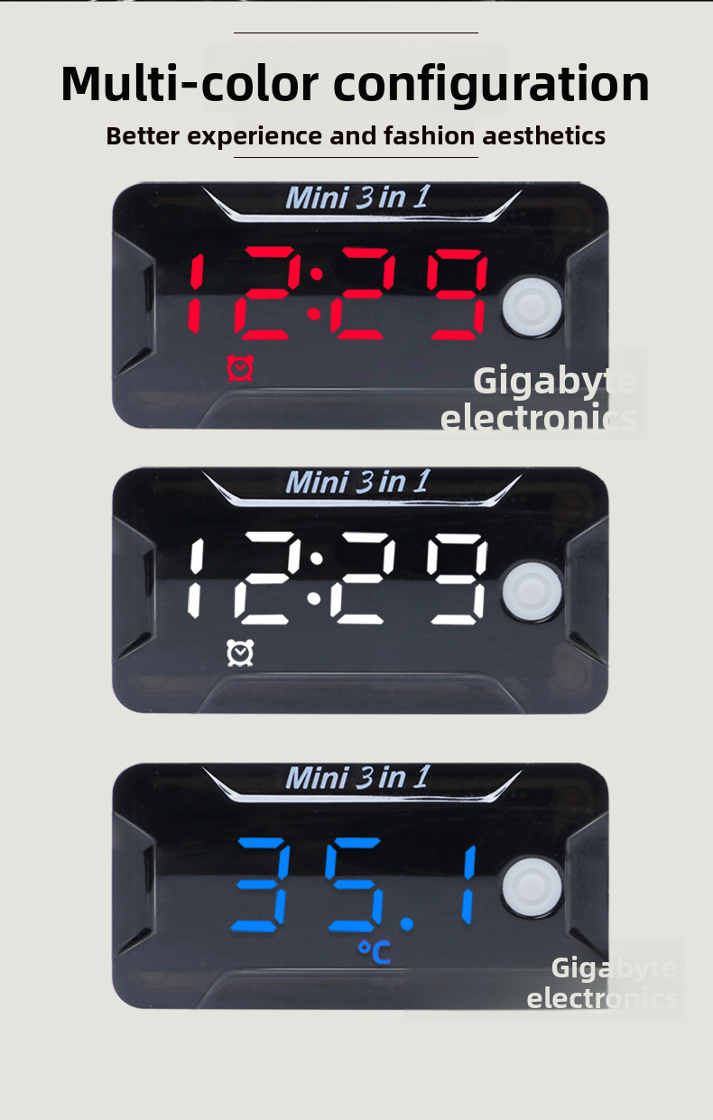 Waterproof Voltmeter Head Voltage Time Temperature Three-in-One Switch Electric Vehicle Battery Car Motorcycle Modification Accessories Time Voltage Temperature Switch-LCD Display Electric Motorcycle Universal